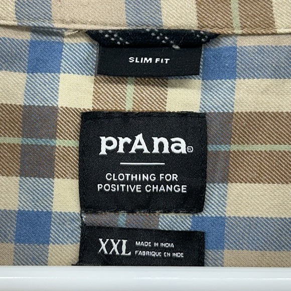 prAna Long Sleeve Shirt Slim Fit Men XXL Organic Cotton Blend Button Up Brown - Picture 3 of 8